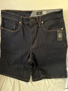 Volcom Men’s Loose Dark Blue Denim Shorts - Relaxed Five-Pocket